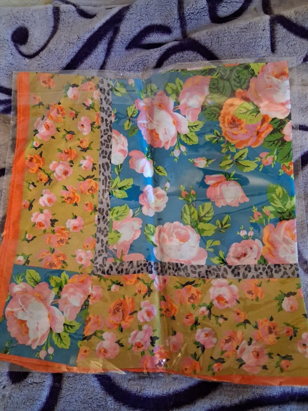 New 100% Silk Scarf Square Pink Orange Roses Floral Cheetah Print colorful